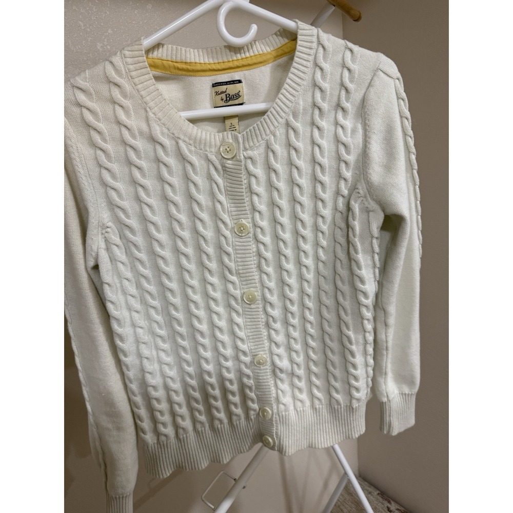 G.H. Bass Cream Cable Knit‎ Cardigan L 100% Cotton Vintage 90s Button Front